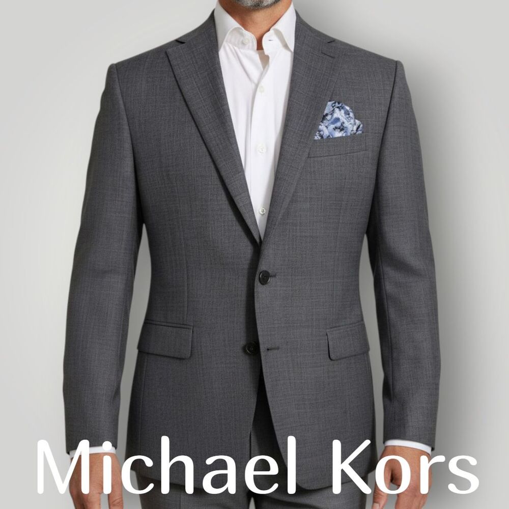 MICHAEL KORS Mens Blazer 46R Sport Coat Two Button Suit Jacket Gray Wool 1-Vent